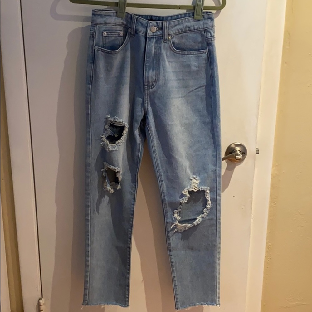 Nasty Gal Denim Distressed Mom Jeans